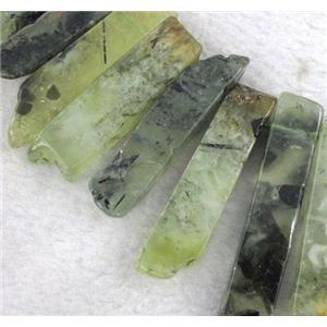 green prehnite beads collar, stick, top drilled, approx 20-60mm