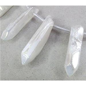 clear quartz stick bead, AB-color electroplated, approx 20-40mm