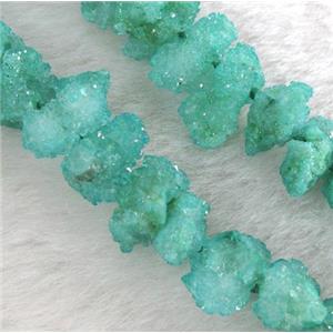 green druzy quartz beads, freeform, approx 10-20mm, 15.5 inches