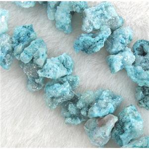 blue druzy agate beads, freeform, approx 10-20mm, 15.5 inches