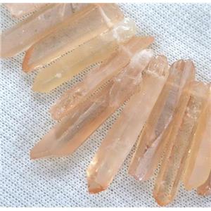 Clear Quartz Bead, stick, lt.pink electroplated, approx 20-50mm