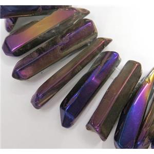 Clear Quartz Bead, stick, purple electroplated, polished, approx 20-45mm