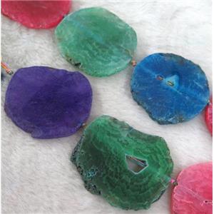 agate beads, flat slab, freeform, mixed color, approx 30-60mm