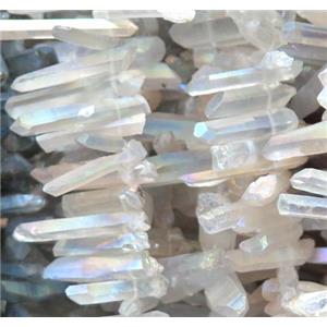 clear quartz bead, stick, white AB-color, approx 15-40mm