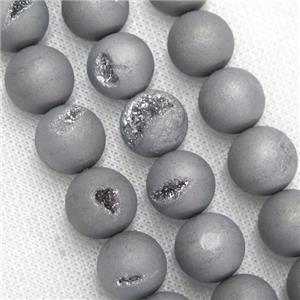round Agate Druzy Beads, silver electroplated, approx 10mm dia