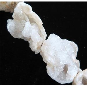 white druzy agate beads, freeform, approx 15-45mm
