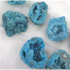 blue Agate Druzy Beads, freeform, approx 20-40mm