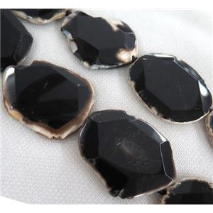 black Agate slab beads, faceted freeform, approx 22-55mm
