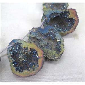 druzy agate beads, freeform, rainbow electroplated, approx 20-50mm
