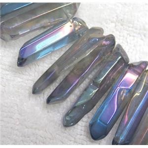 polished clear quartz stick collar beads, lt.blue AB, approx 20-50mm