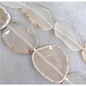 white agate slab beads, faceted freeform, approx 25-45mm
