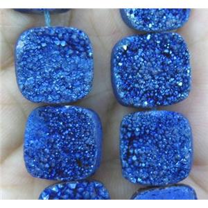 blue druzy quartz beads, square, approx 12x12mm, 16pcs per st
