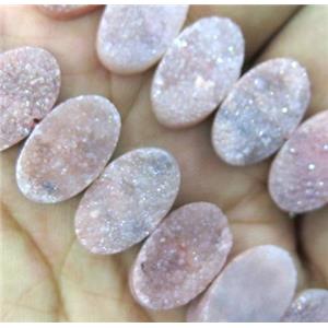druzy quartz beads, oval, pink, approx 10x16mm, 20pcs per st