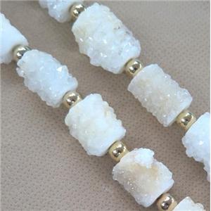 clear quartz druzy quartz beads, tube, approx 10-16mm