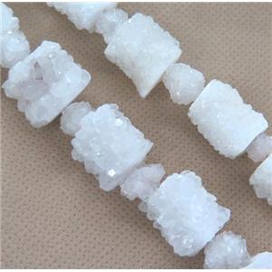 clear quartz druzy beads, tube, white, approx 10-16mm