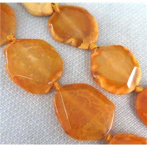 yellow agate slice bead, faceted freeform, approx 15-35mm