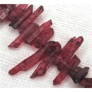 clear quartz beads, stick. freeform, red dyed, approx 6-30mm