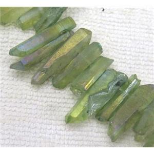 clear quartz beads, stick. freeform, green-AB color, approx 6-30mm