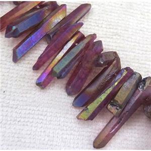 clear quartz bead, stick. freeform, purple AB-color, approx 6-30mm