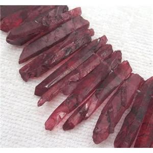 clear quartz stick beads, freeform, red dyed, approx 6-45mm