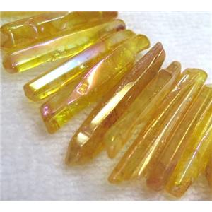 polished clear quartz stick beads, freeform, golden, approx 20-45mm