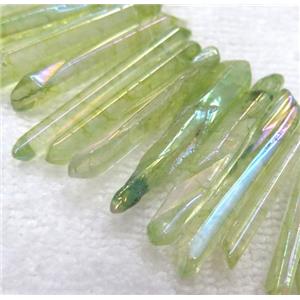 polished Clear Quartz stick beads, freeform, green, approx 20-45mm