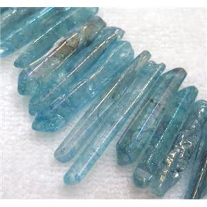 polished clear quartz stick beads, freeform, aqua, approx 20-45mm