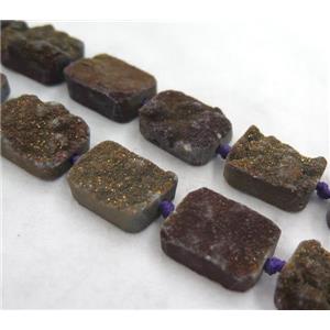 druzy quartz bead, rectangle, purple electroplated, approx 17x22mm