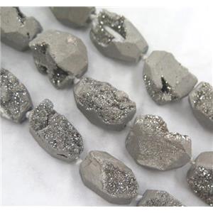 agate druzy beads, freeform, silver electroplated, approx 12-35mm