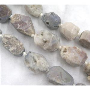 natural Agate Beads with Druzy, freeform, approx 12-35mm