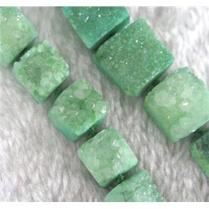 green druzy quartz beads, square, approx 10-15mm, 16 pcs per st