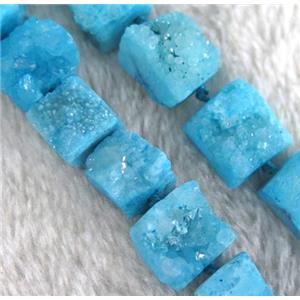 blue druzy quartz square beads, approx 10-15mm, 16 pcs per st