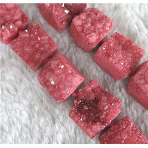 red druzy quartz beads, square, approx 10-15mm, 16 pcs per st