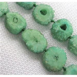 green solar druzy quartz beads, freeform, approx 10-15mm