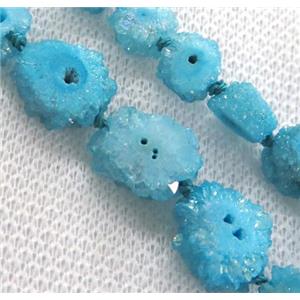 blue solar druzy quartz beads, freeform, approx 10-15mm