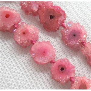 pink solar druzy quartz beads, freeform, approx 10-15mm
