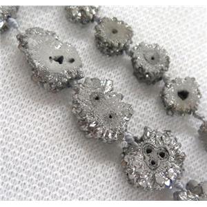 silver solar druzy quartz beads, freeform, approx 10-15mm