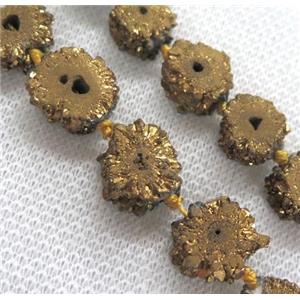 golden solar druzy quartz beads, freeform, approx 10-15mm