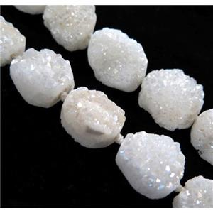 druzy quartz bead, freeform, white AB color, approx 12-25mm
