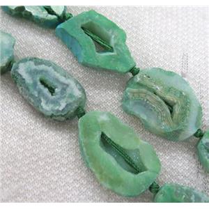 green agate geode druzy beads, flat freeform, approx 15-40mm