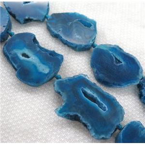 blue agate geode druzy beads, flat freeform, approx 15-40mm