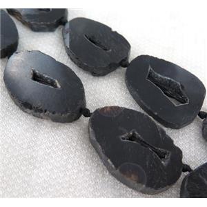 black agate geode druzy bead, flat freeform, approx 15-40mm