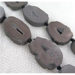 gray agate geode druzy bead, flat freeform, approx 15-40mm