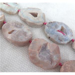 druzy agate beads, freeform, pink, approx 20-45mm