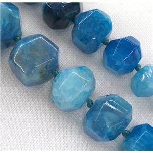 blue agate bead, faceted freeform, approx 15-35mm