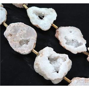 druzy agate slab beads, freeform, white AB color, approx 20-50mm, 7-8pcs per st