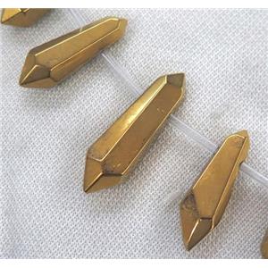 Clear Quartz Bullet Beads, top-drilled, gold electroplated, approx 20-40mm