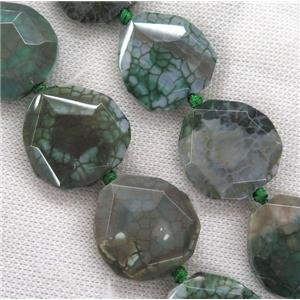 green Dragon Veins Agate beads, faceted freeform, approx 25-30mm