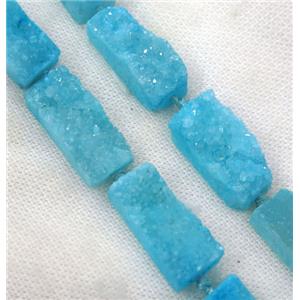 blue druzy quartz rectangle beads, approx 12-30mm