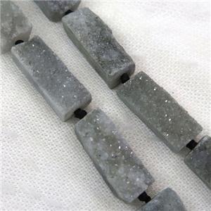 gray druzy quartz bead, rectangle, approx 12-30mm